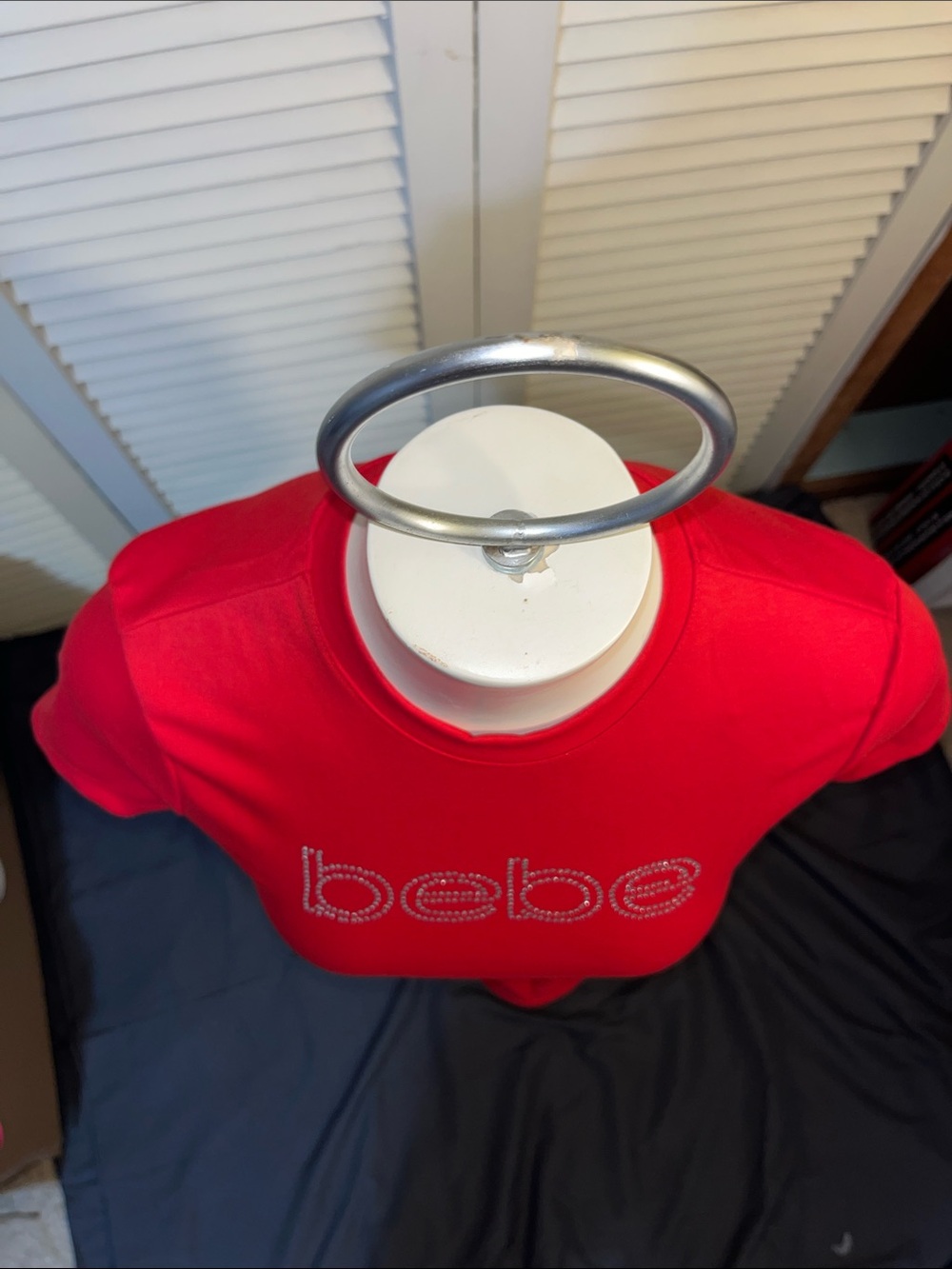 bebe Red Rhinestone Logo Crop Top - Picture 4 of 5